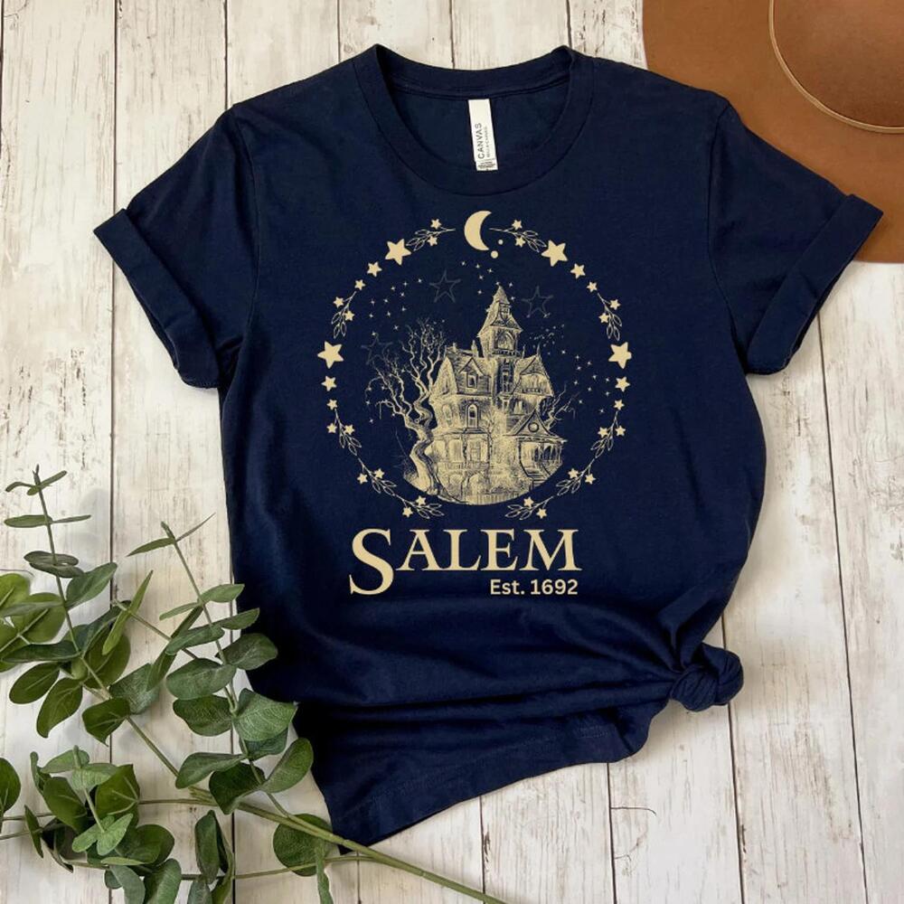 Salem Witch Trials T-Shirt  Halloween Top With Moon Phases